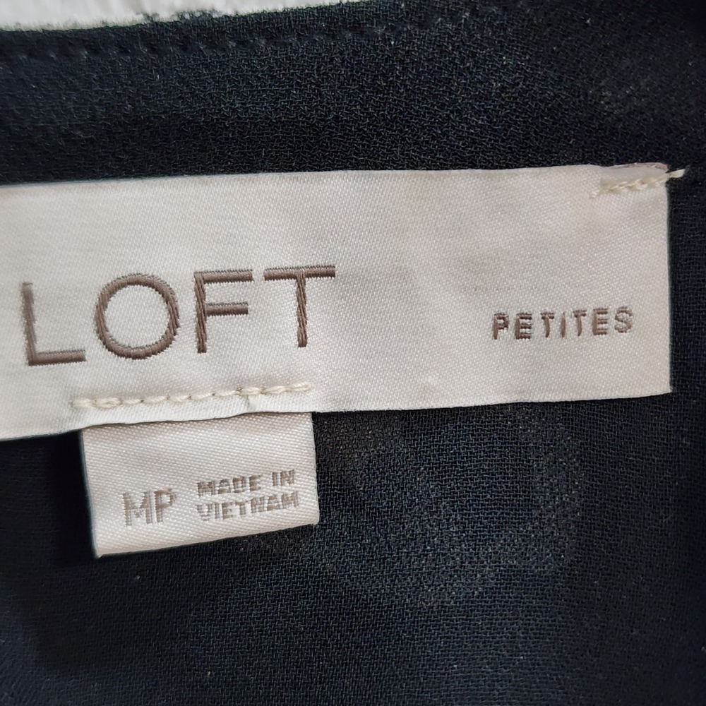 Loft‎ Floral Peplum Blouse Womens Medium Petite MP Black Sheer Layer Long Sleeve - Picture 5 of 15